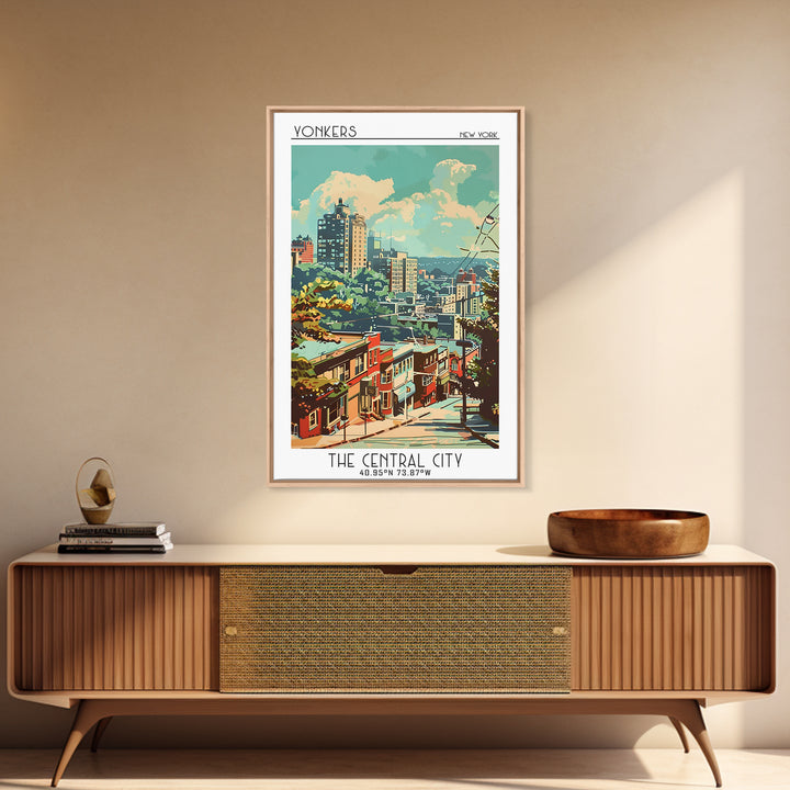Yonkers New York Travel Poster, Framed Canvas Print, Travel Art Print, Modern Wall Decor, Wall Art, Home Decor, Mid Century Wall Art