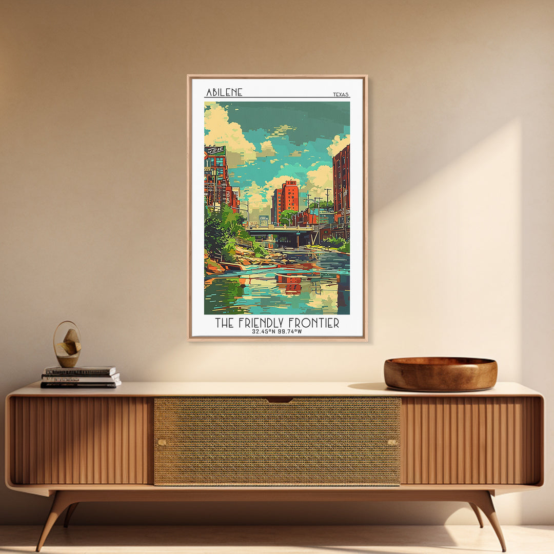Abilene Texas Travel Poster, Framed Canvas Print, Travel Prints, Landscape Art, City Illustration, Vintage City Poster, Poster Print