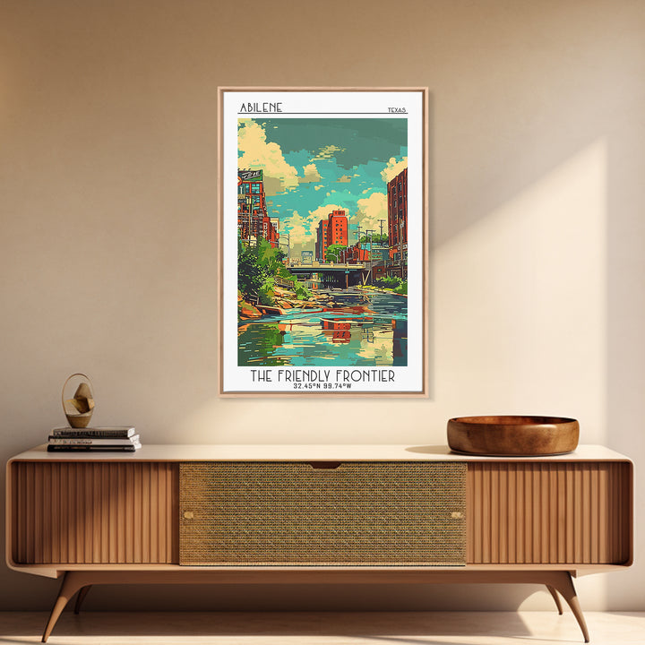 Abilene Texas Travel Poster, Framed Canvas Print, Travel Prints, Landscape Art, City Illustration, Vintage City Poster, Poster Print