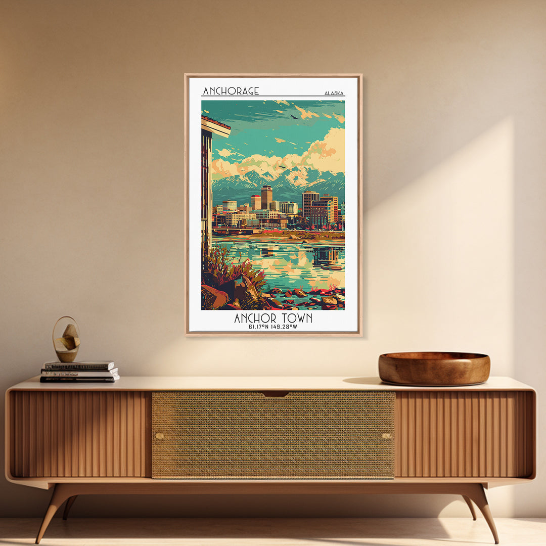 Anchorage Travel Poster, Framed Canvas Print, City Travel Poster, Vintage City Poster, Retro Travel Print, Art Print, City Art Print