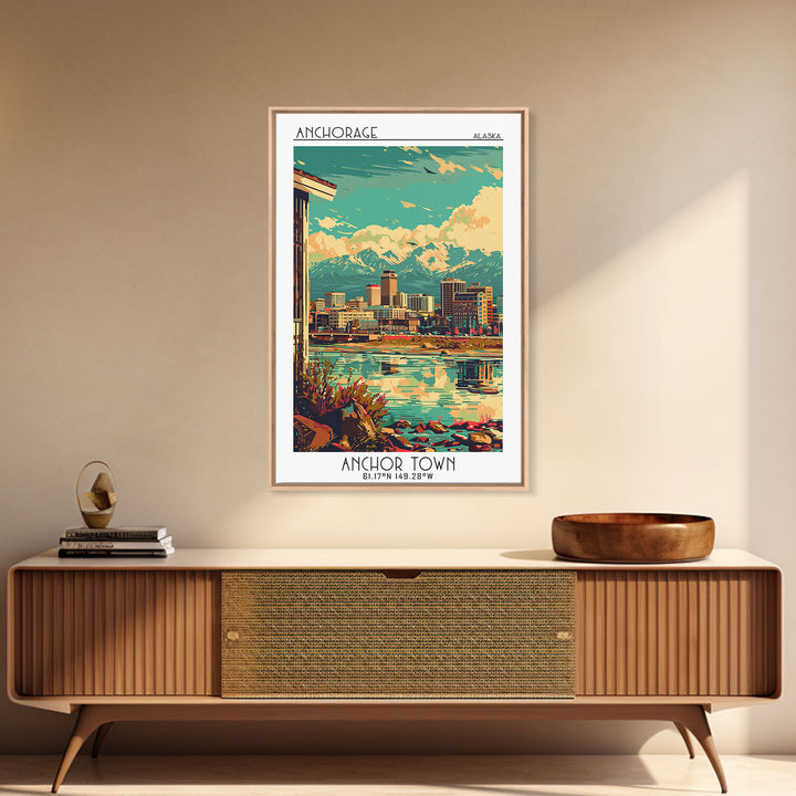 Anchorage Travel Poster, Framed Canvas Print, City Travel Poster, Vintage City Poster, Retro Travel Print, Art Print, City Art Print