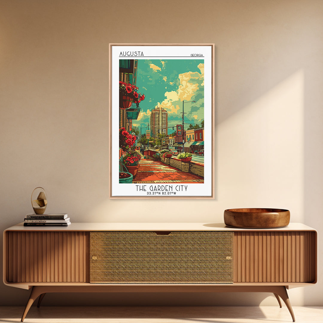 Augusta Travel Poster, Framed Canvas Print, Travel Art Print, Modern Wall Decor, Travel Print, City Illustration, City Travel Poster