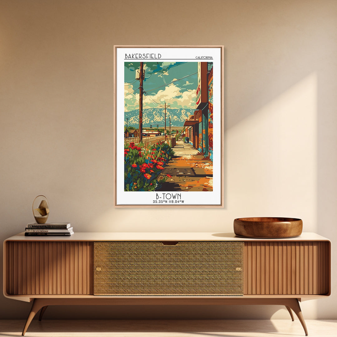 Bakersfield Travel Poster, Canvas Print, Travel Art Print, Modern Wall Decor, Colorful Wall Art, Travel Prints, Living Room Wall Art