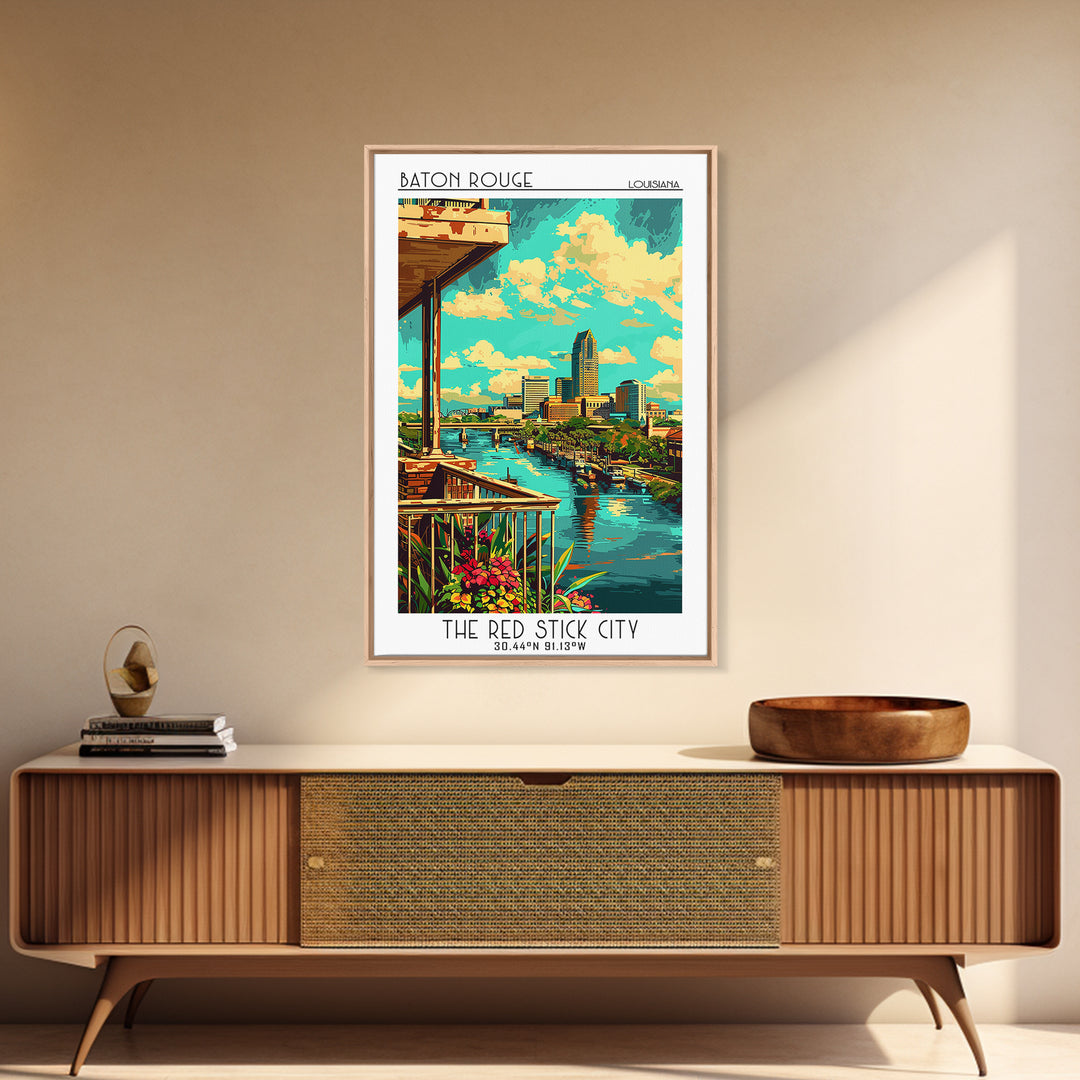 Baton Rouge Travel Poster, Framed Canvas Print, City Art Print, Travel Wall Art, Travel Prints, City Illustration, Travel Wall Decor