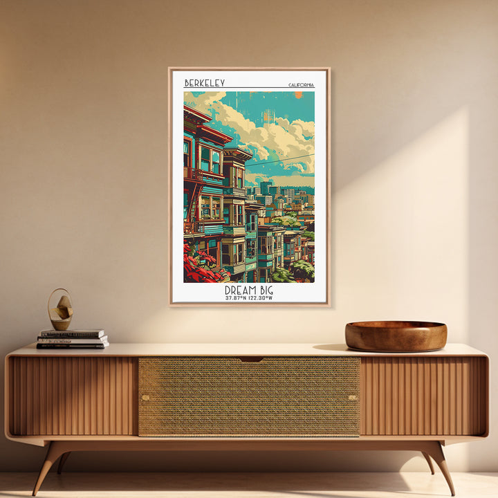 Berkeley Travel Poster, Framed Canvas Print, City Travel Poster, Travel Wall Art, Travel Print, Travel Wall Decor, City Illustration