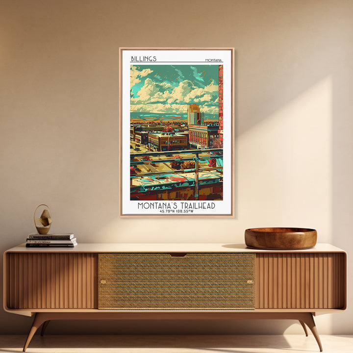 Billings Travel Poster, Framed Canvas Print, Vintage Travel Print, City Wall Art, Travel Prints, Vintage City Poster, Vintage Travel