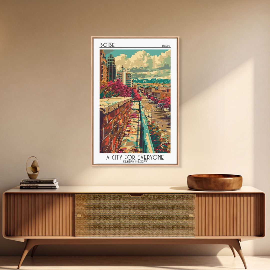 Boise Travel Poster, Framed Canvas Print, City Art Print, Travel Wall Art, Mid Century Wall Art, Vintage Poster, Vintage City Poster