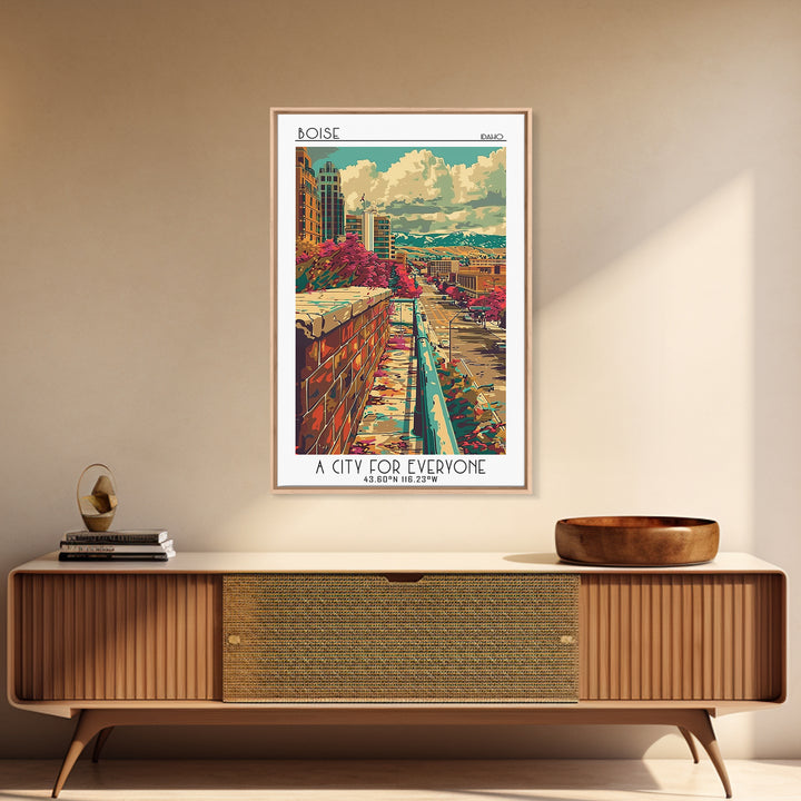 Boise Travel Poster, Framed Canvas Print, City Art Print, Travel Wall Art, Mid Century Wall Art, Vintage Poster, Vintage City Poster