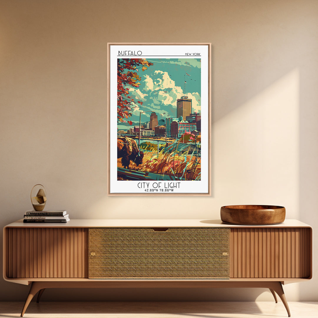Buffalo Travel Poster, Framed Canvas Print, Travel Wall Decor, Minimalist Poster, City Art Print, Travel Wall Art, Modern Wall Decor