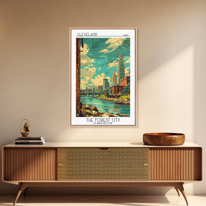 Cleveland Travel Poster, Canvas Print, Travel Art Print, Modern Wall Decor, Retro Travel Print, Travel Wall Art, Retro Travel Poster