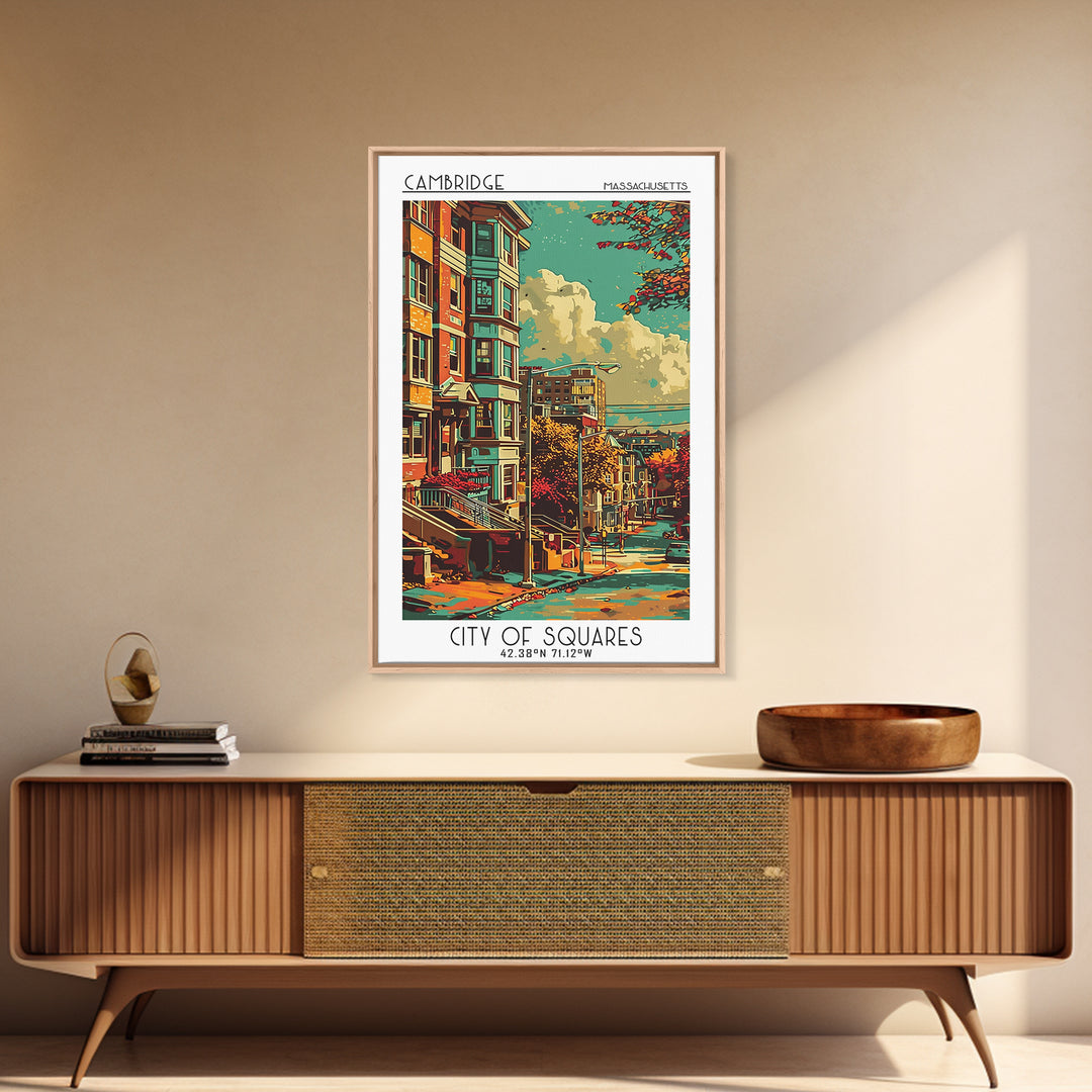 Cambridge Travel Poster, Canvas Print, Travel Prints, Landscape Art, Art Print, Poster Art, Retro Travel Print, Mid Century Wall Art