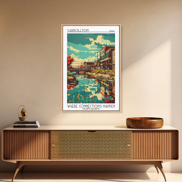 Carrollton Travel Poster, Framed Canvas Print, Poster Print, Travel Wall Art, Retro Travel Poster, City Illustration, Retro Wall Art