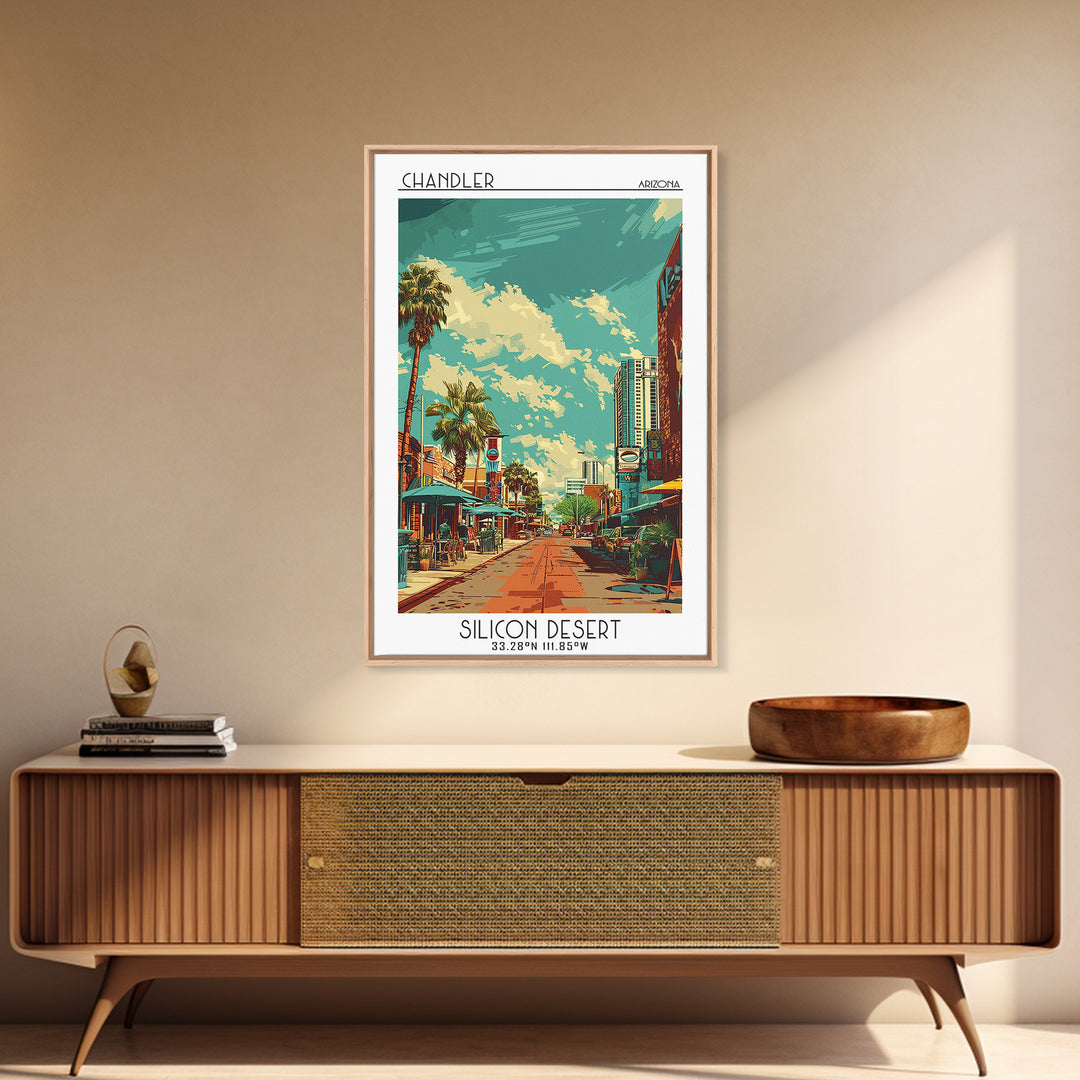 Chandler Travel Poster, Framed Canvas Print, City Art Print, Travel Wall Art, Mid Century Wall Art, Minimalist Poster, Landscape Art