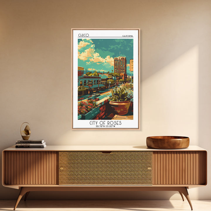 Chico Travel Poster, Framed Canvas Print, City Art Print, Travel Wall Art, Minimalist Poster, Mid Century Wall Art, Gallery Wall Set