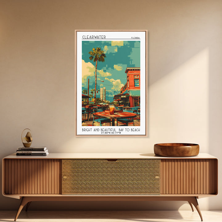 Clearwater Travel Poster, Framed Canvas Print, Travel Prints, Landscape Art, City Art Print, Minimalist Poster, Watercolor Cityscape