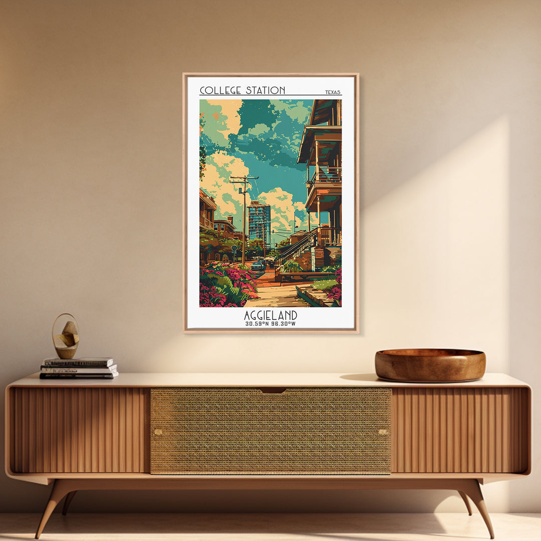 College Station Travel Poster, Framed Canvas Print, City Travel Poster, Travel Wall Art, Travel Print, Landscape Art, Travel Posters