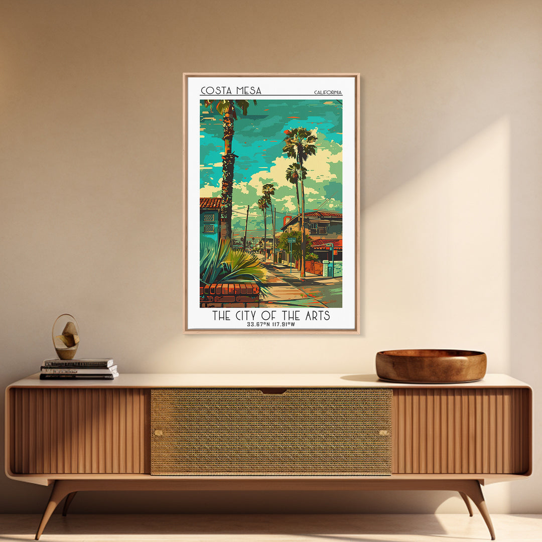 Costa Mesa Travel Poster, Canvas Print, Retro Travel Poster, City Wall Art, Watercolor Cityscape, City Travel Poster, Travel Posters