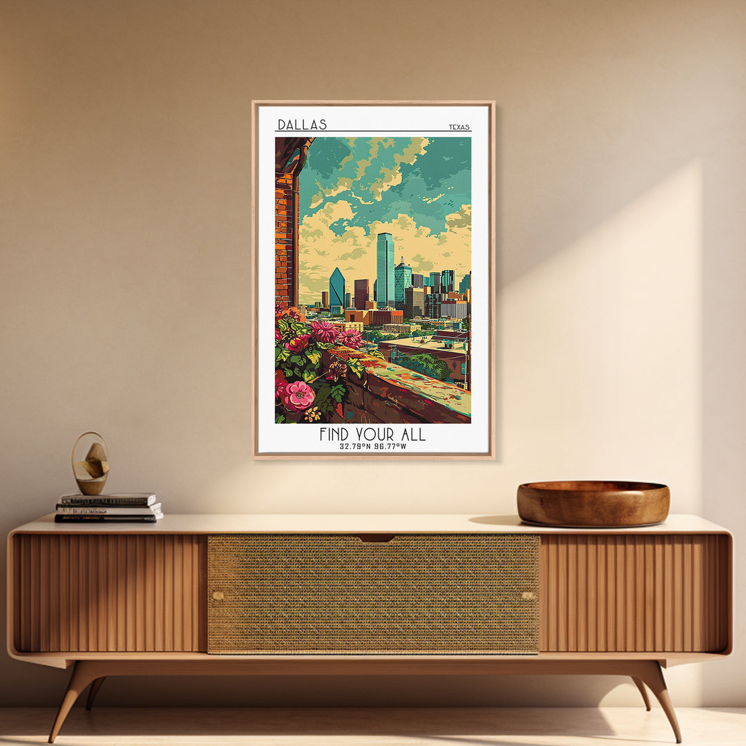 Dallas Travel Poster, Canvas Print, Retro Travel Poster, City Wall Art, Poster Print, Travel Decor, Minimalist Poster, Travel Prints
