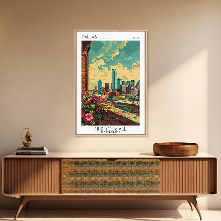 Dallas Travel Poster, Canvas Print, Retro Travel Poster, City Wall Art, Poster Print, Travel Decor, Minimalist Poster, Travel Prints