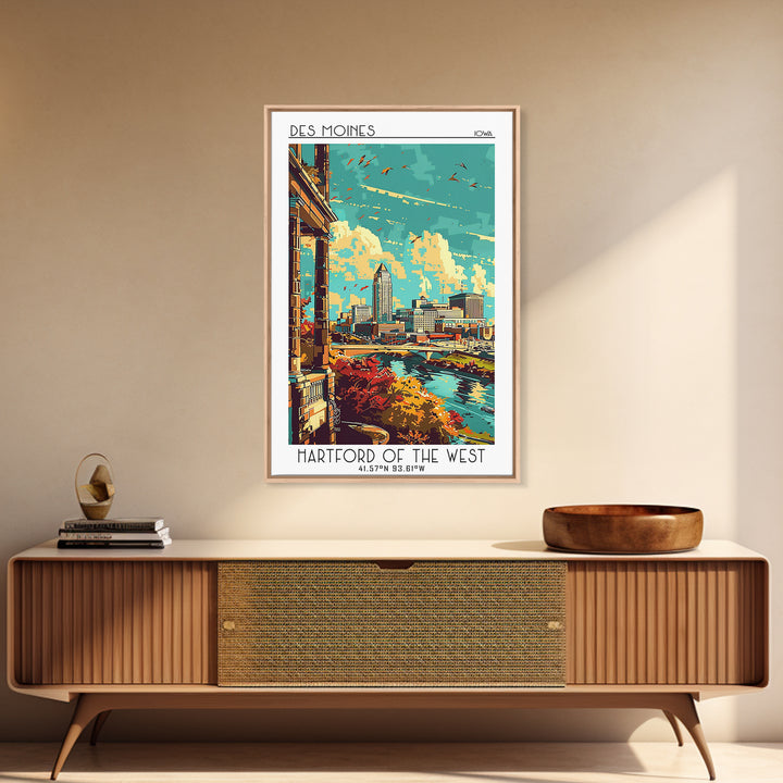 Des Moines Travel Poster, Canvas Print, City Art Print, Travel Wall Art, Travel Prints, Gallery Wall Set, Travel Decor, Travel Print