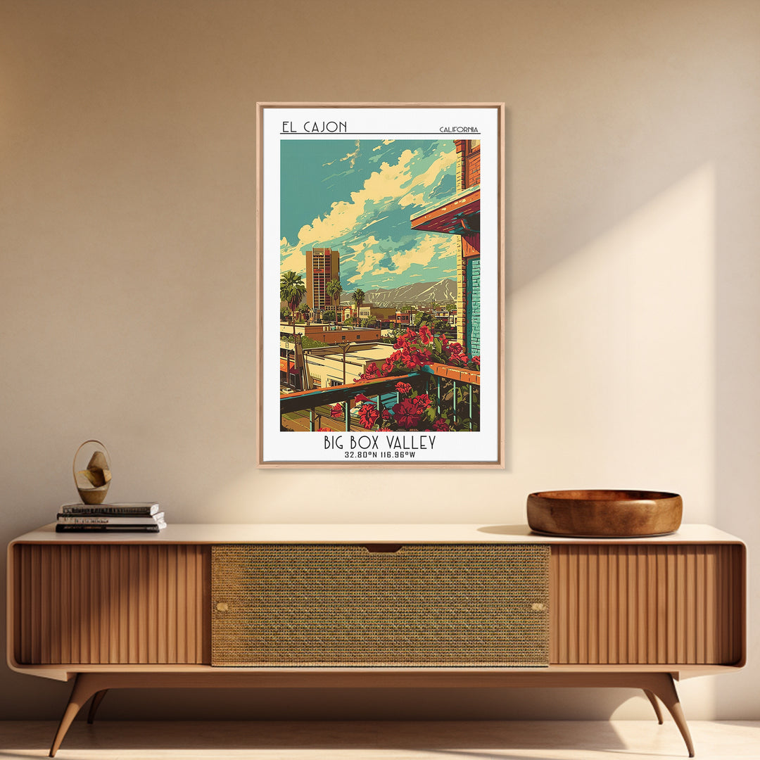 El Cajon Travel Poster, Framed Canvas Print, Travel Wall Art, City Wall Art, Poster Art, Art Print, Travel Art Print, Retro Wall Art