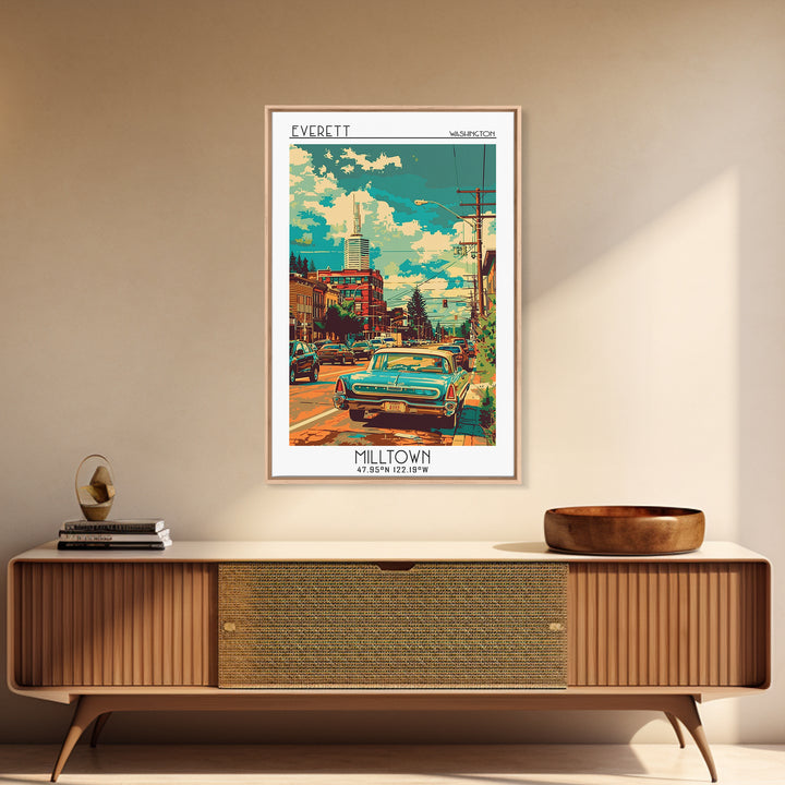 Everett Travel Poster, Framed Canvas Print, Travel Wall Art, City Wall Art, City Travel Poster, Vintage Travel Print, Vintage Travel