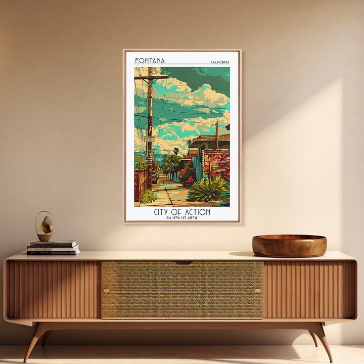 Fontana Travel Poster, Framed Canvas Print, Travel Wall Art, City Wall Art, Travel Print, Poster Print, Travel Decor, Retro Wall Art