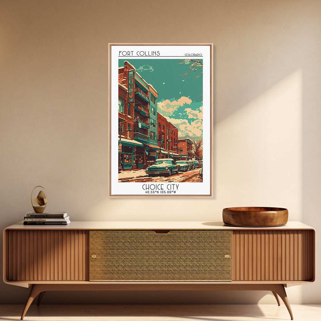 Fort Collins Travel Poster, Framed Canvas Print, Poster Print, Travel Wall Art, Vintage Travel Print, Living Room Wall Art, Wall Art