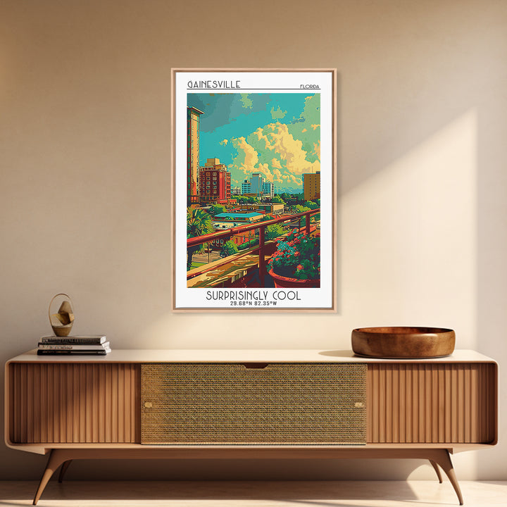 Gainesville Travel Poster, Canvas Print, Retro Wall Art, Travel Print, City Wall Art, City Illustration, Travel Decor, Landscape Art