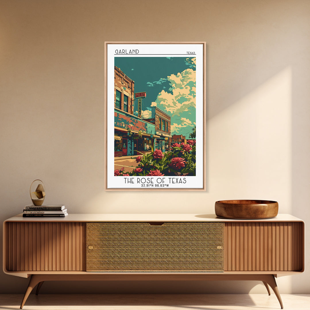 Garland Travel Poster, Canvas Print, Retro Travel Poster, City Wall Art, Travel Wall Decor, Retro Travel Print, Living Room Wall Art