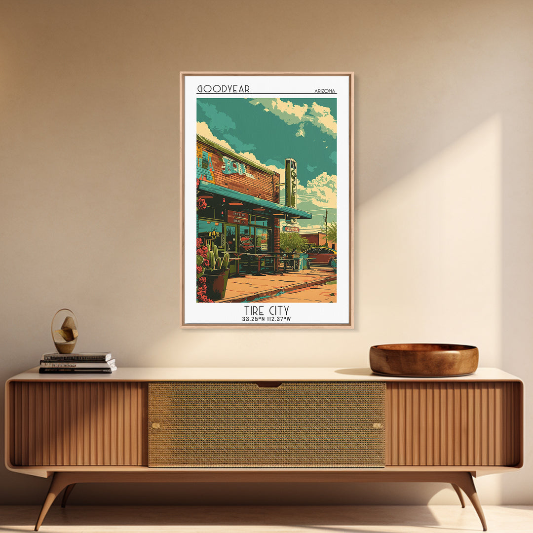 Goodyear Travel Poster, Canvas Print, City Travel Poster, Vintage City Poster, Living Room Wall Art, Travel Wall Art, City Art Print