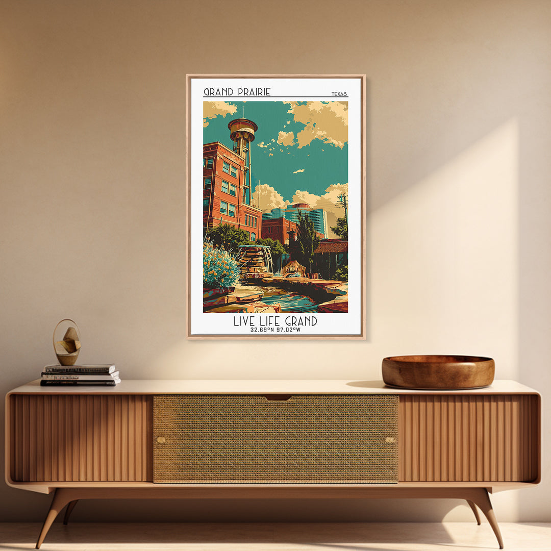 Grand Prairie Travel Poster, Framed Canvas Print, Retro Wall Art, Travel Print, Vintage City Poster, Gallery Wall Set, City Wall Art