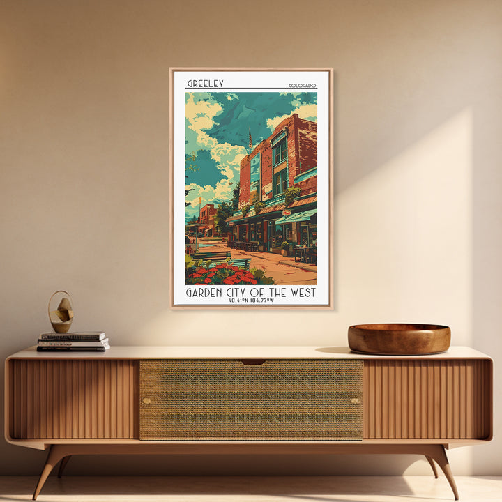 Greeley Travel Poster, Framed Canvas Print, Travel Wall Art, City Wall Art, Living Room Wall Art, Retro Travel Print, Vintage Poster