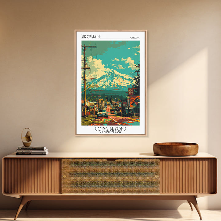 Gresham Travel Poster, Framed Canvas Print, City Travel Poster, Travel Wall Art, Travel Art Print, Minimalist Poster, Retro Wall Art