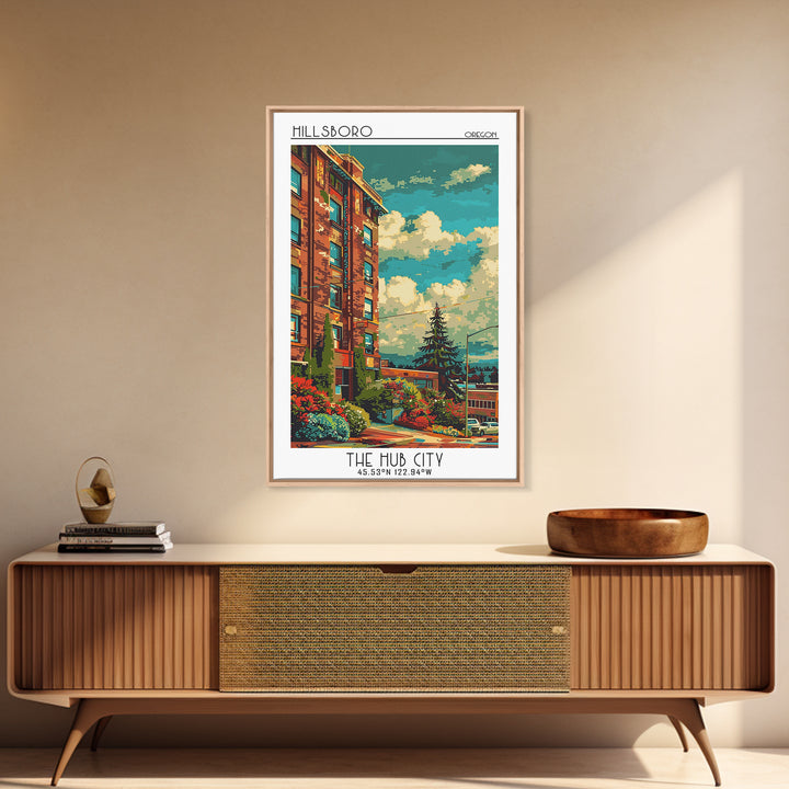 Hillsboro Travel Poster, Framed Canvas Print, City Travel Poster, Vintage City Poster, Wanderlust Gift, Travel Print, City Art Print