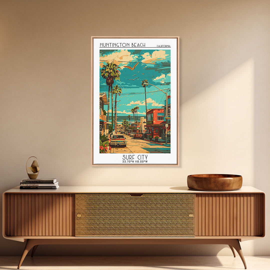 Huntington Beach Travel Poster, Canvas Print, City Travel Poster, Travel Wall Art, Travel Art Print, Home Office Decor, Poster Print