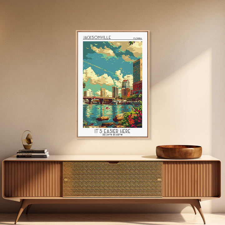 Jacksonville Travel Poster, Canvas Print, Poster Print, Travel Wall Art, Travel Decor, Travel Prints, Watercolor Cityscape, Wall Art