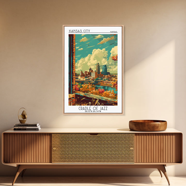 Kansas City Travel Poster, Canvas Print, City Travel Poster, Travel Wall Art, Vintage Travel, Mid Century Wall Art, Travel Art Print