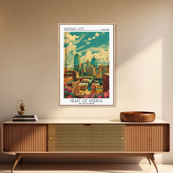 Kansas City Missouri Travel Poster, Canvas Print, City Art Print, Travel Wall Art, Landscape Art, Vintage Travel, City Travel Poster