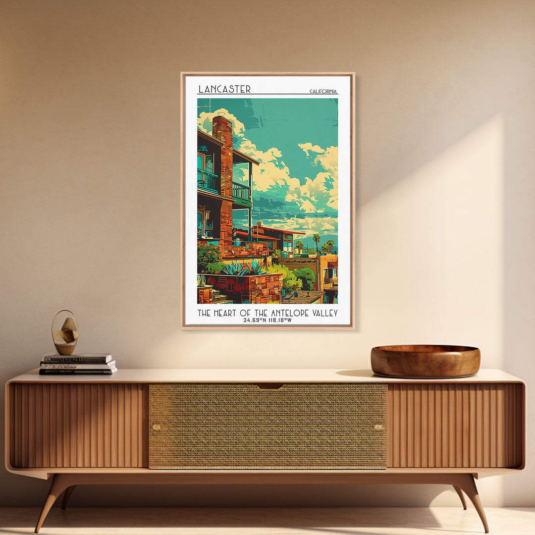 Lancaster Travel Poster, Framed Canvas Print, Vintage Travel Print, City Wall Art, Landscape Art, Minimalist Poster, Travel Wall Art