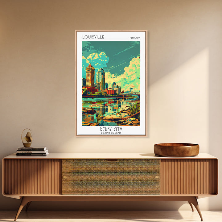 Louisville Travel Poster, Framed Canvas Print, City Travel Poster, Travel Wall Decor, City Art Print, Wall Art, Watercolor Cityscape