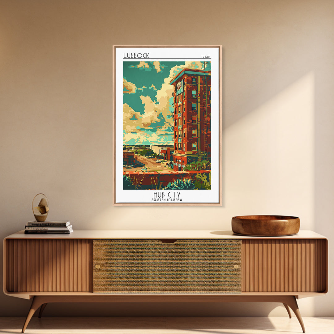 Lubbock Travel Poster, Framed Canvas Print, City Travel Poster, Travel Wall Decor, Living Room Wall Art, Home Office Decor, Wall Art