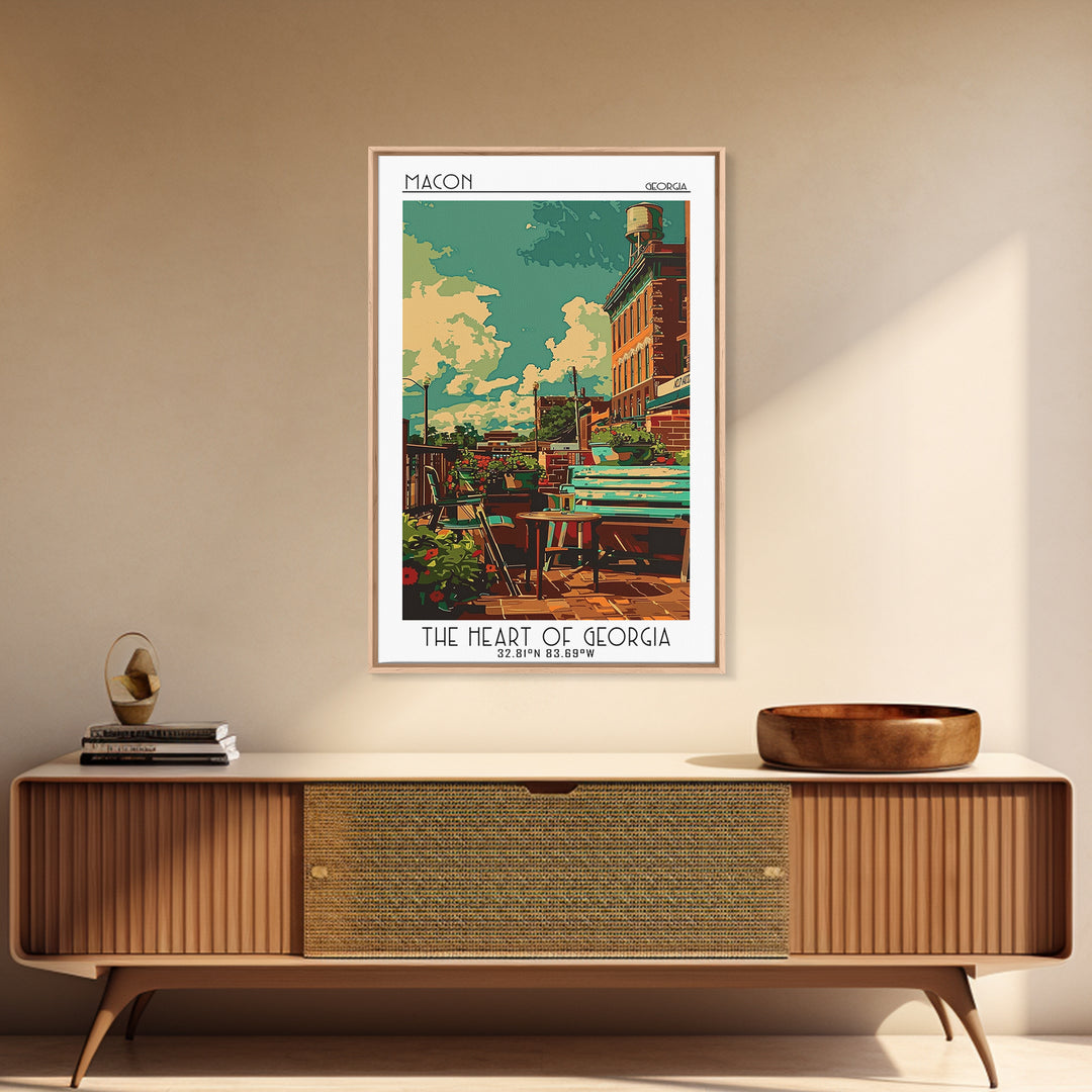 Macon Travel Poster, Canvas Print, City Travel Poster, Travel Wall Decor, Living Room Wall Art, Watercolor Cityscape, Retro Wall Art