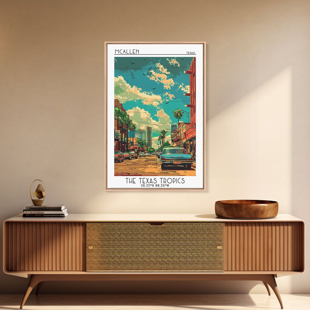 McAllen Travel Poster, Framed Canvas Print, Travel Art Print, Modern Wall Decor, City Illustration, Gallery Wall Set, Fine Art Print