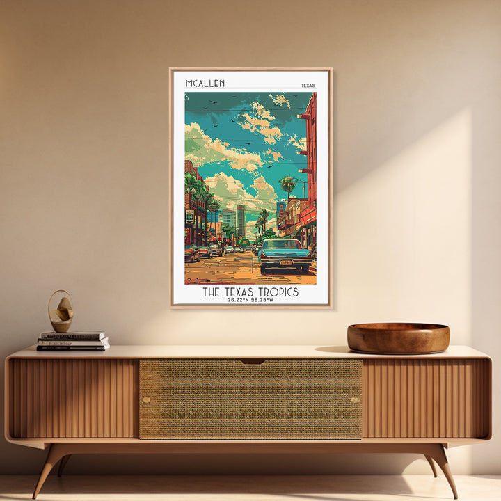 McAllen Travel Poster, Framed Canvas Print, Travel Art Print, Modern Wall Decor, City Illustration, Gallery Wall Set, Fine Art Print