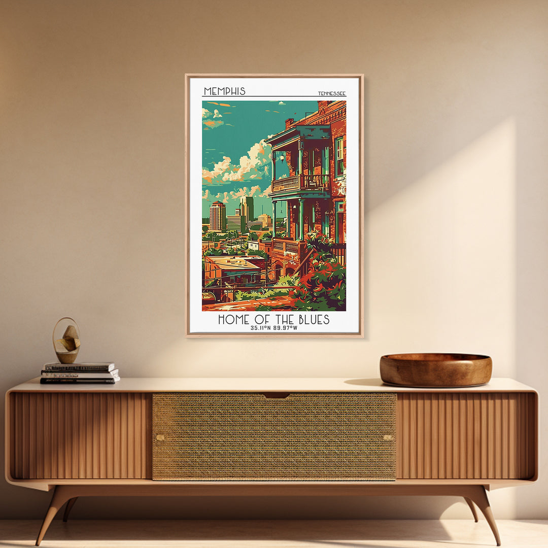 Memphis Travel Poster, Framed Canvas Print, Travel Prints, Landscape Art, City Travel Poster, City Illustration, Vintage City Poster