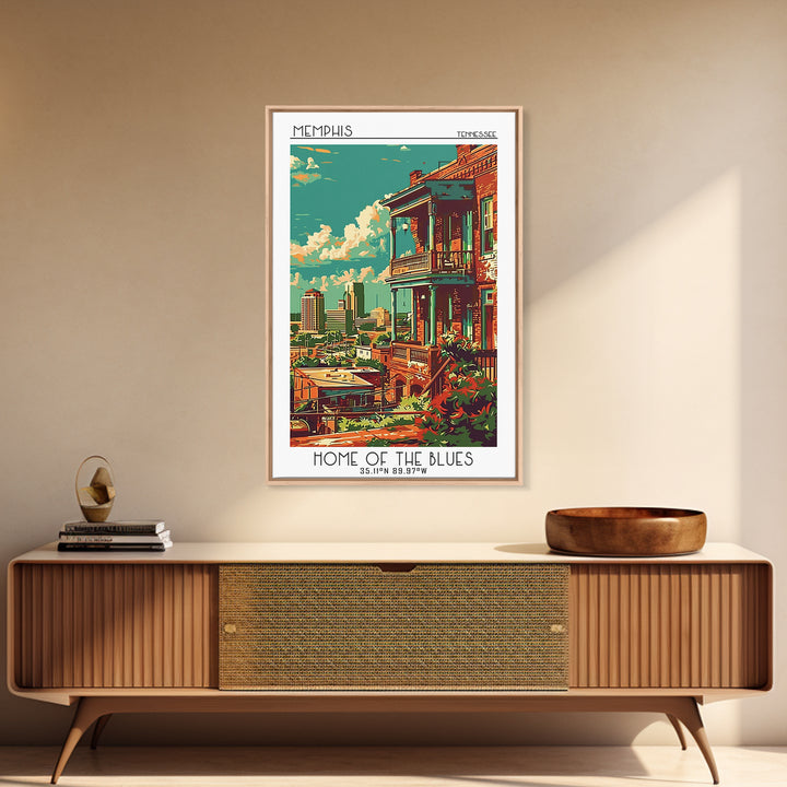 Memphis Travel Poster, Framed Canvas Print, Travel Prints, Landscape Art, City Travel Poster, City Illustration, Vintage City Poster