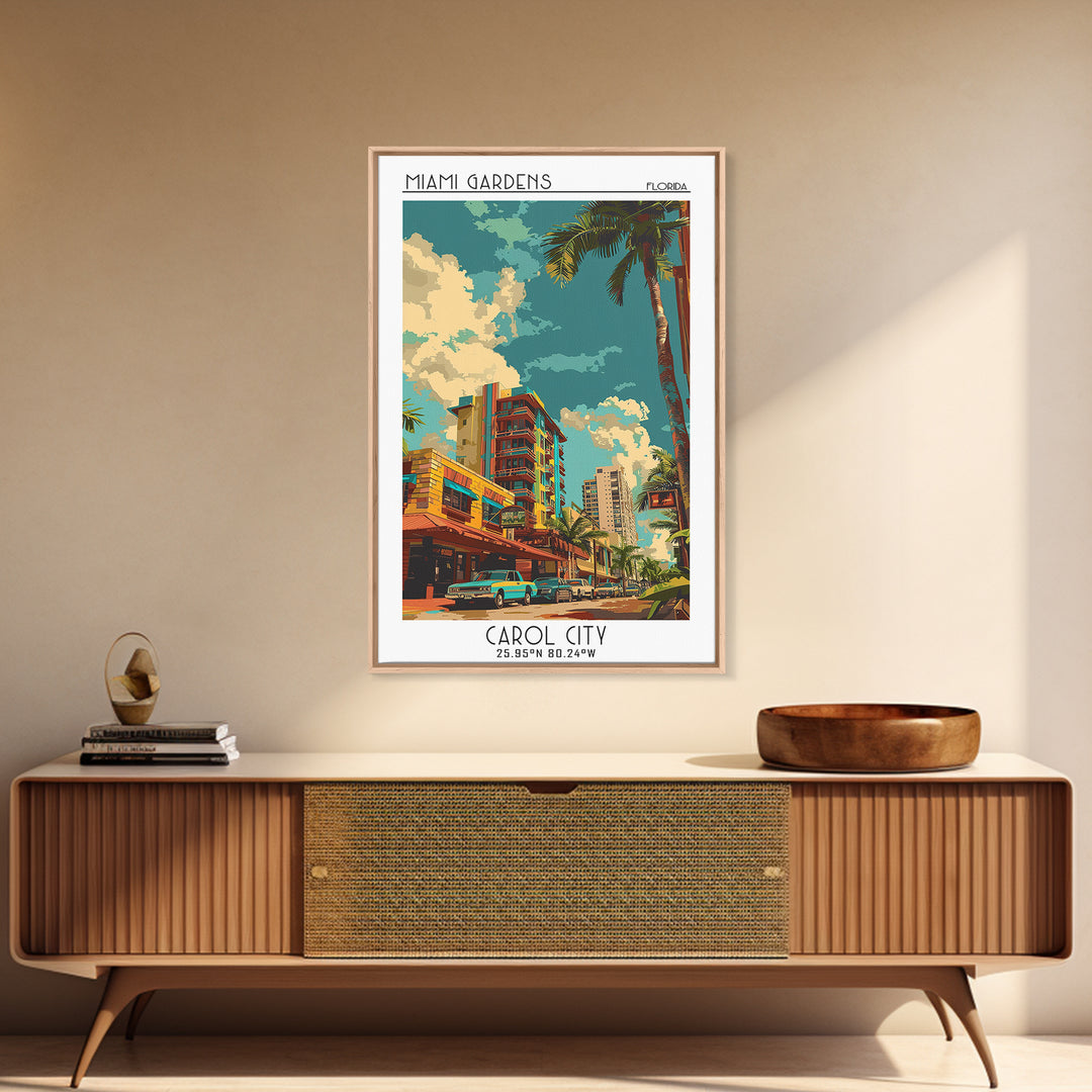 Miami Gardens Travel Poster, Canvas Print, Vintage Travel Print, City Wall Art, Vintage City Poster, City Illustration, Travel Print