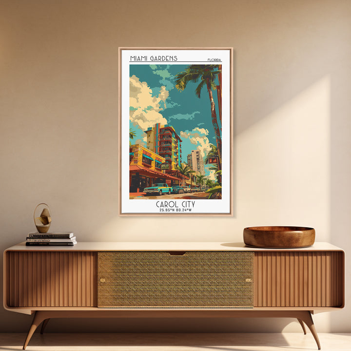 Miami Gardens Travel Poster, Canvas Print, Vintage Travel Print, City Wall Art, Vintage City Poster, City Illustration, Travel Print