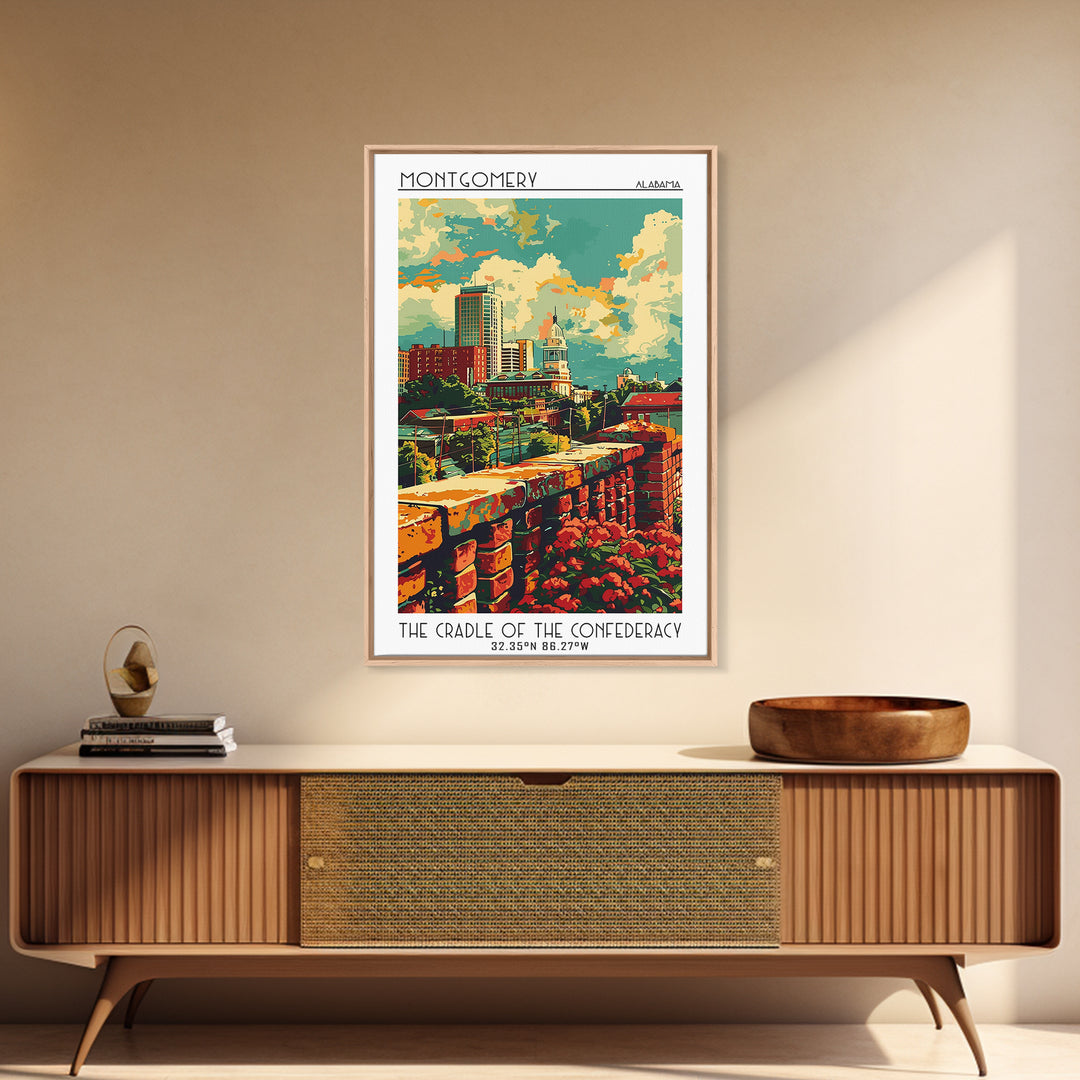 Montgomery Travel Poster, Framed Canvas Print, City Travel Poster, Travel Wall Art, Landscape Art, Fine Art Print, City Illustration
